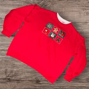 Classic Element Women Sweatshirt Red Christmas Tree Snowflake Embroidered XL